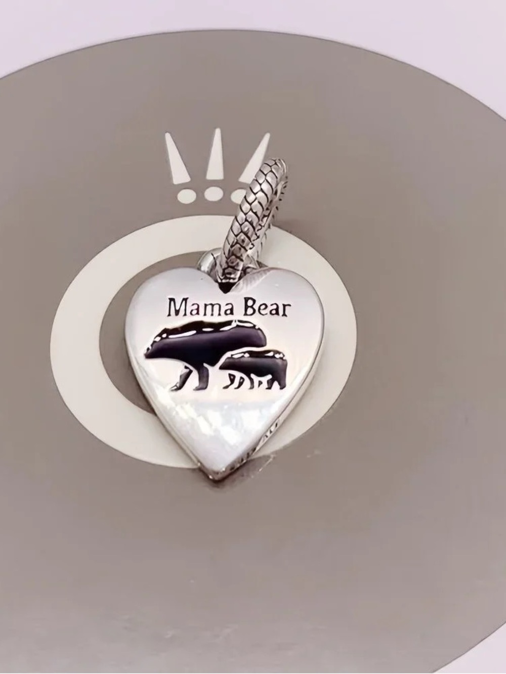 Pandora Silver Mama Bear Heart Charm with Black Detail